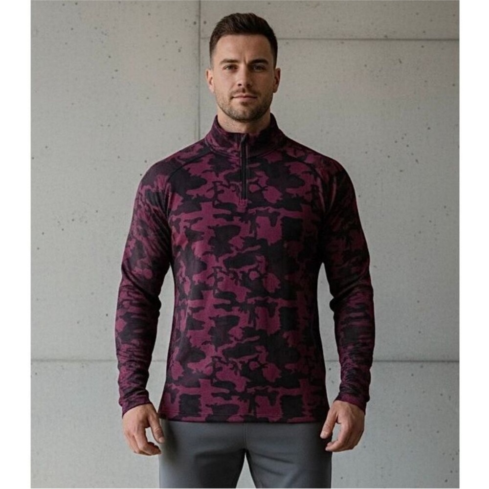UNRL | Camo Knit Quarter Zip | Cabernet Camo | Size‎ Medium
